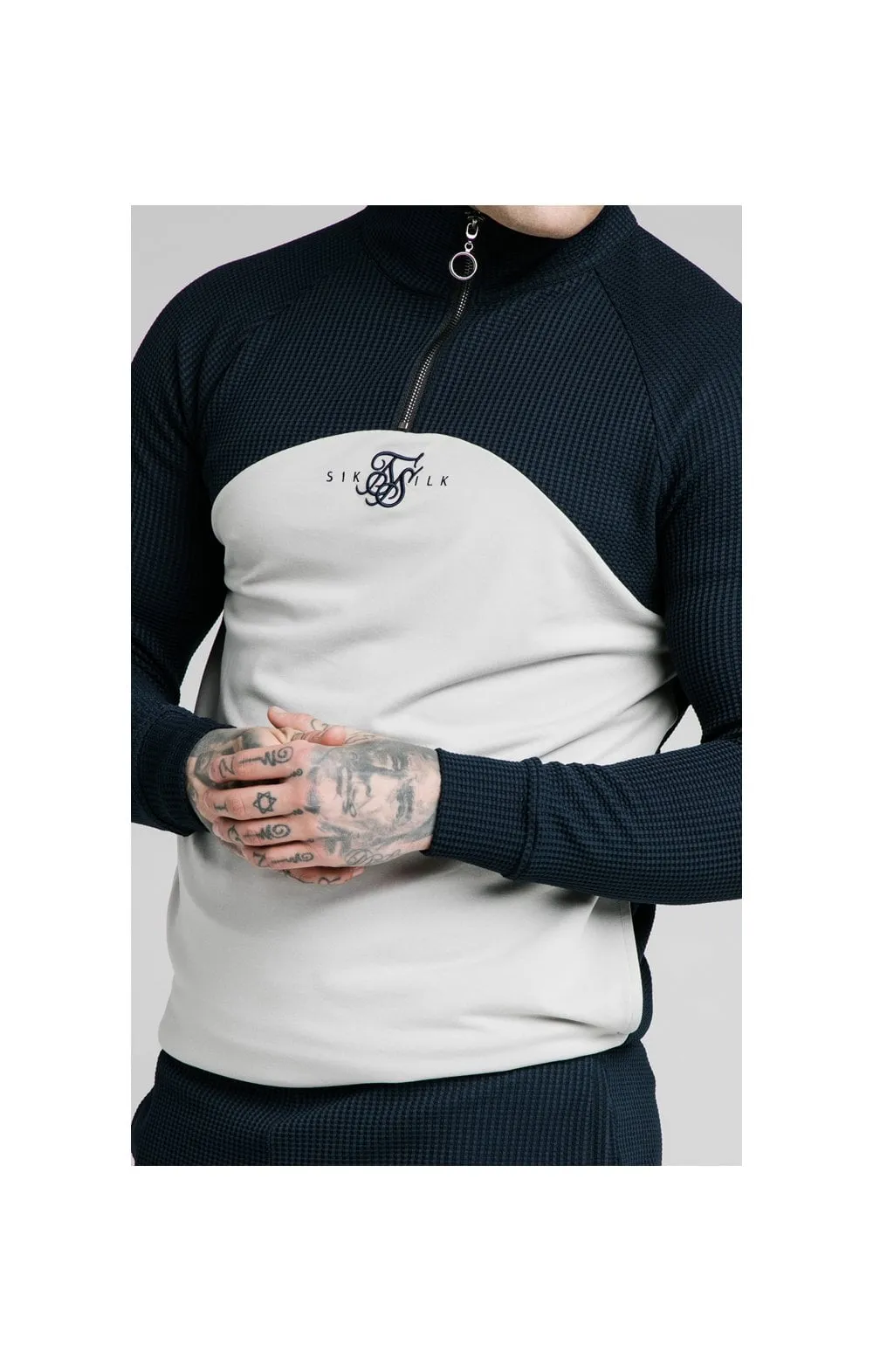 SikSilk Surface Quarter Zip Funnel Neck Hoodie - Navy & Grey sold by Siksilk product image thumbnail 2