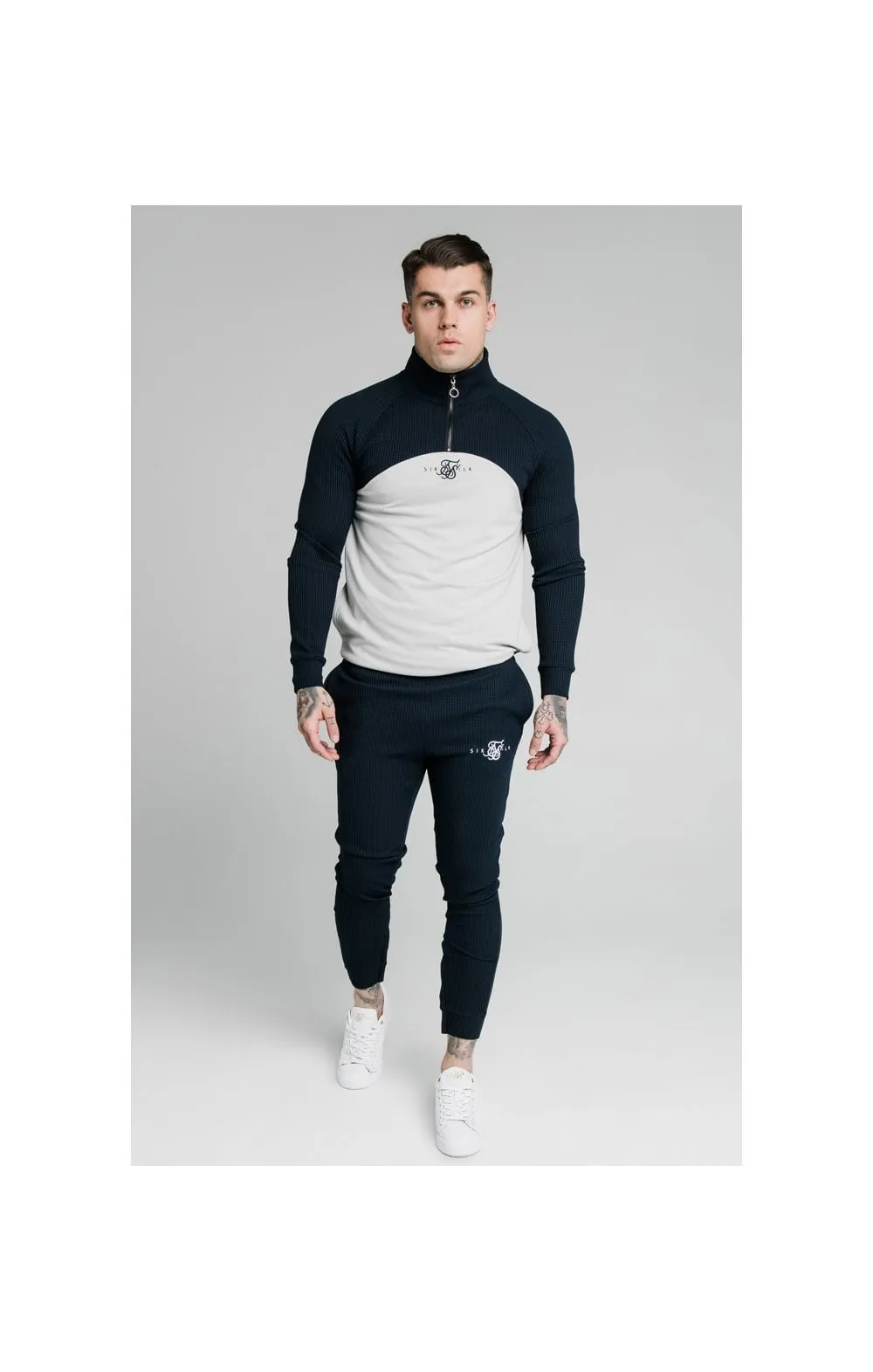 SikSilk Surface Quarter Zip Funnel Neck Hoodie - Navy & Grey sold by Siksilk product image thumbnail 3