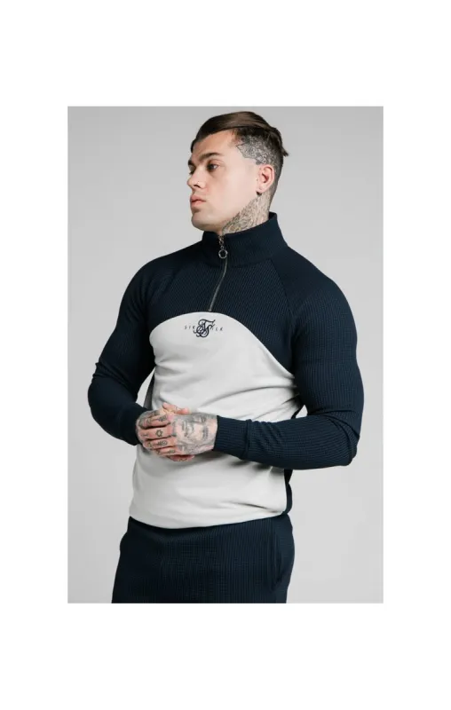SikSilk Surface Quarter Zip Funnel Neck Hoodie - Navy & Grey sold by Siksilk
