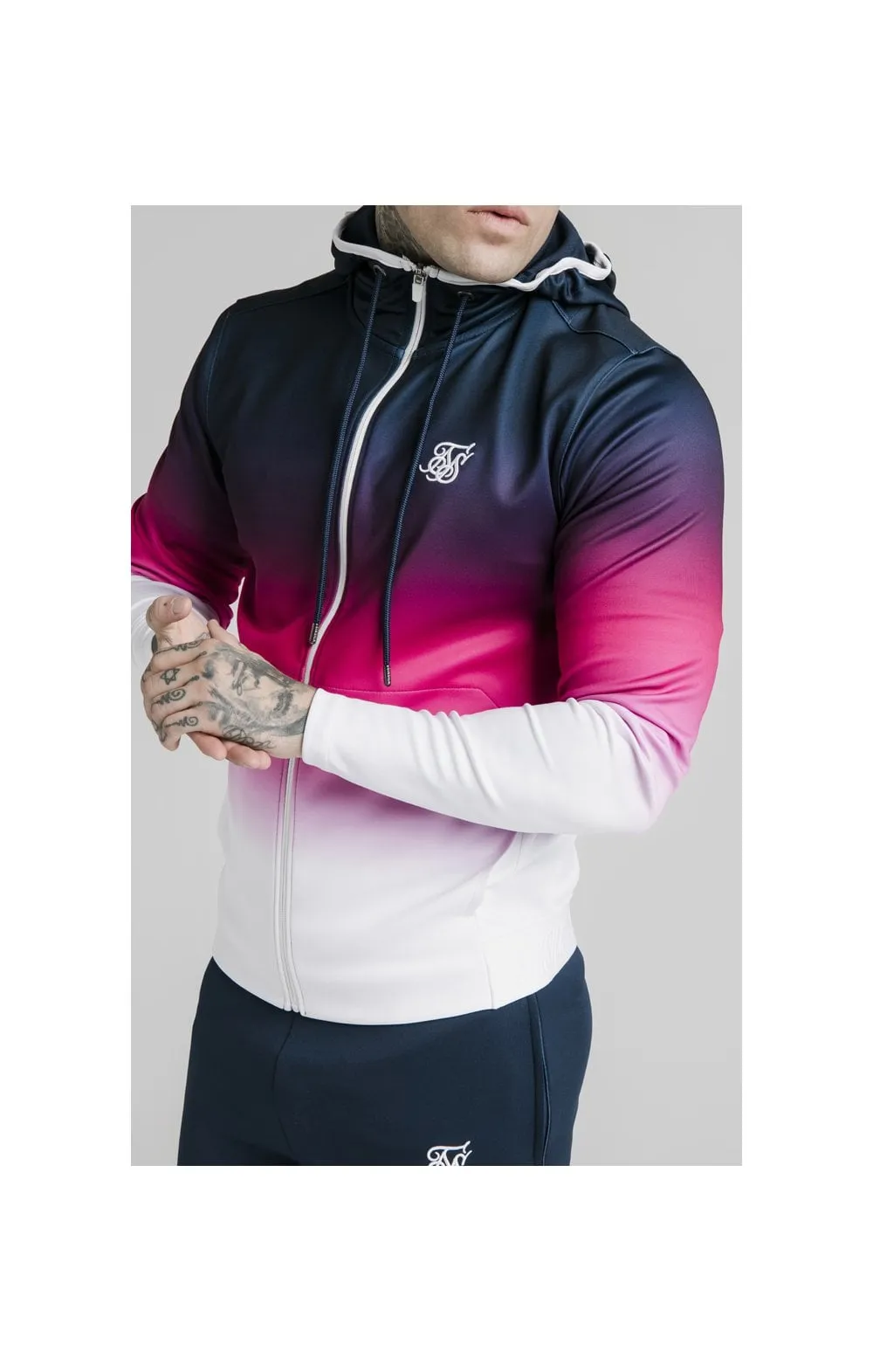 SikSilk Tri-Fade Agility Zip Through Hoodie - Navy,Pink & White sold by Siksilk product image thumbnail 2