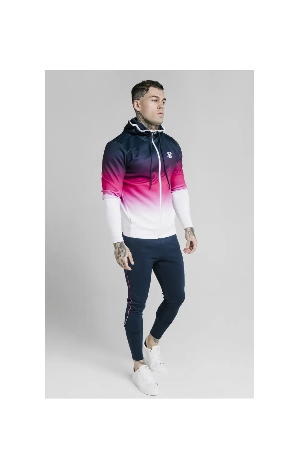 SikSilk Tri-Fade Agility Zip Through Hoodie - Navy,Pink & White sold by Siksilk product image thumbnail 3