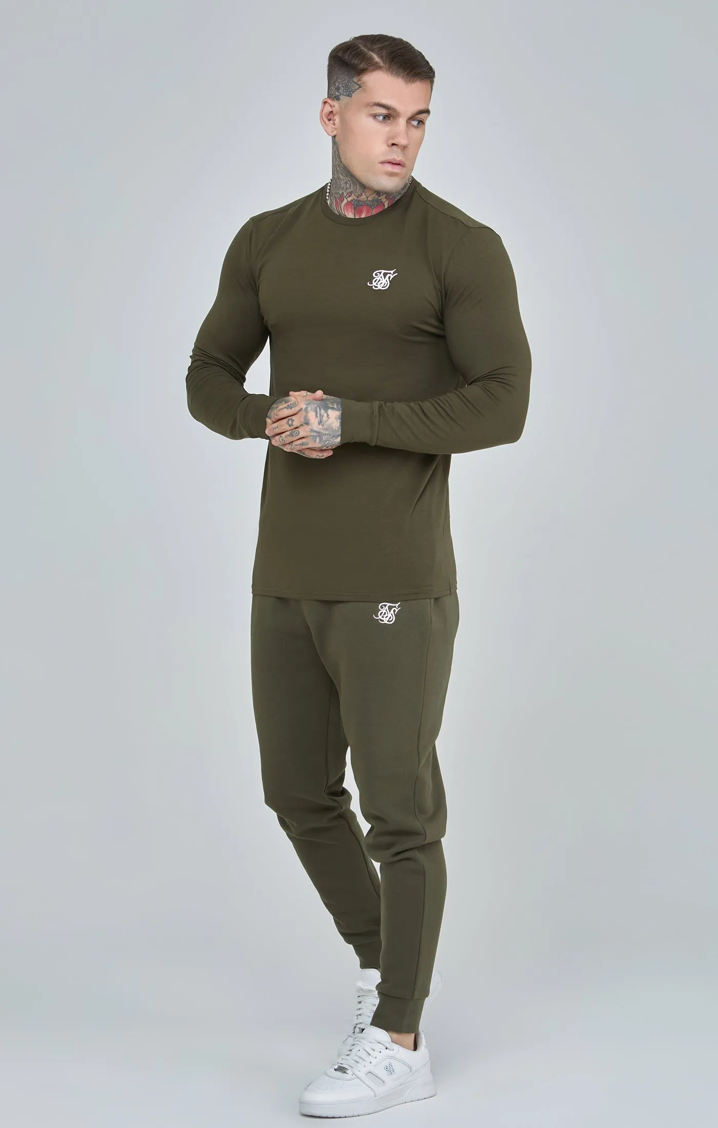 Khaki Essential Long Sleeve Muscle Fit T-Shirt sold by Siksilk product image thumbnail 4