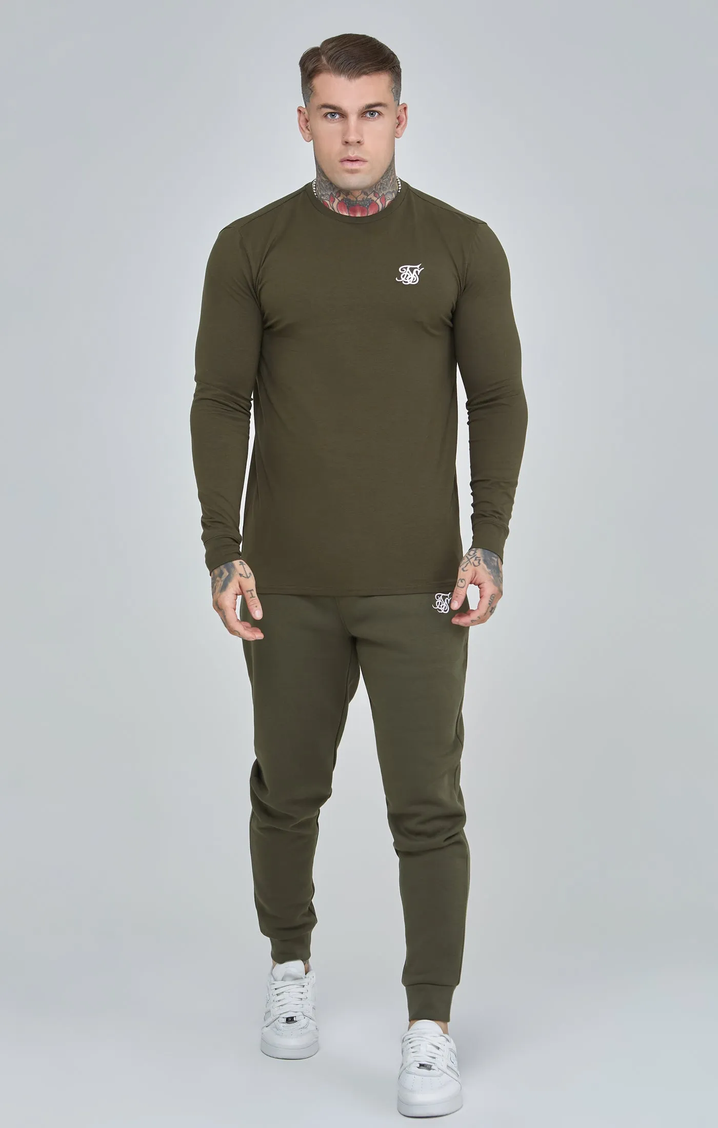 Khaki Essential Long Sleeve Muscle Fit T-Shirt sold by Siksilk product image thumbnail 2