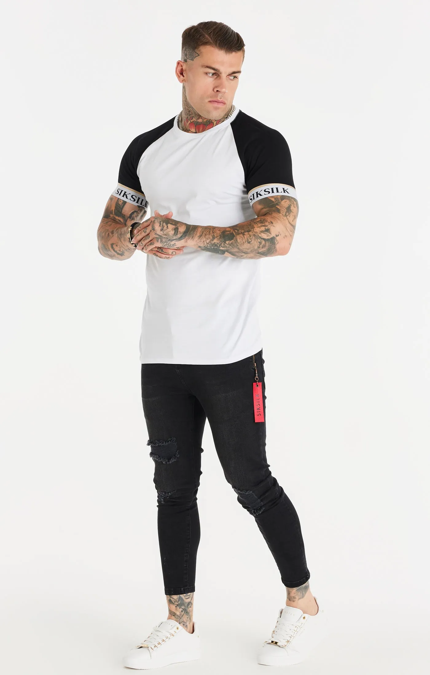 White Elastic Cuff Raglan T-Shirt sold by Siksilk product image thumbnail 3