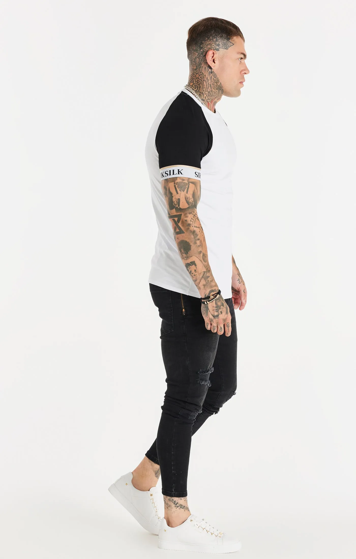 White Elastic Cuff Raglan T-Shirt sold by Siksilk product image thumbnail 4