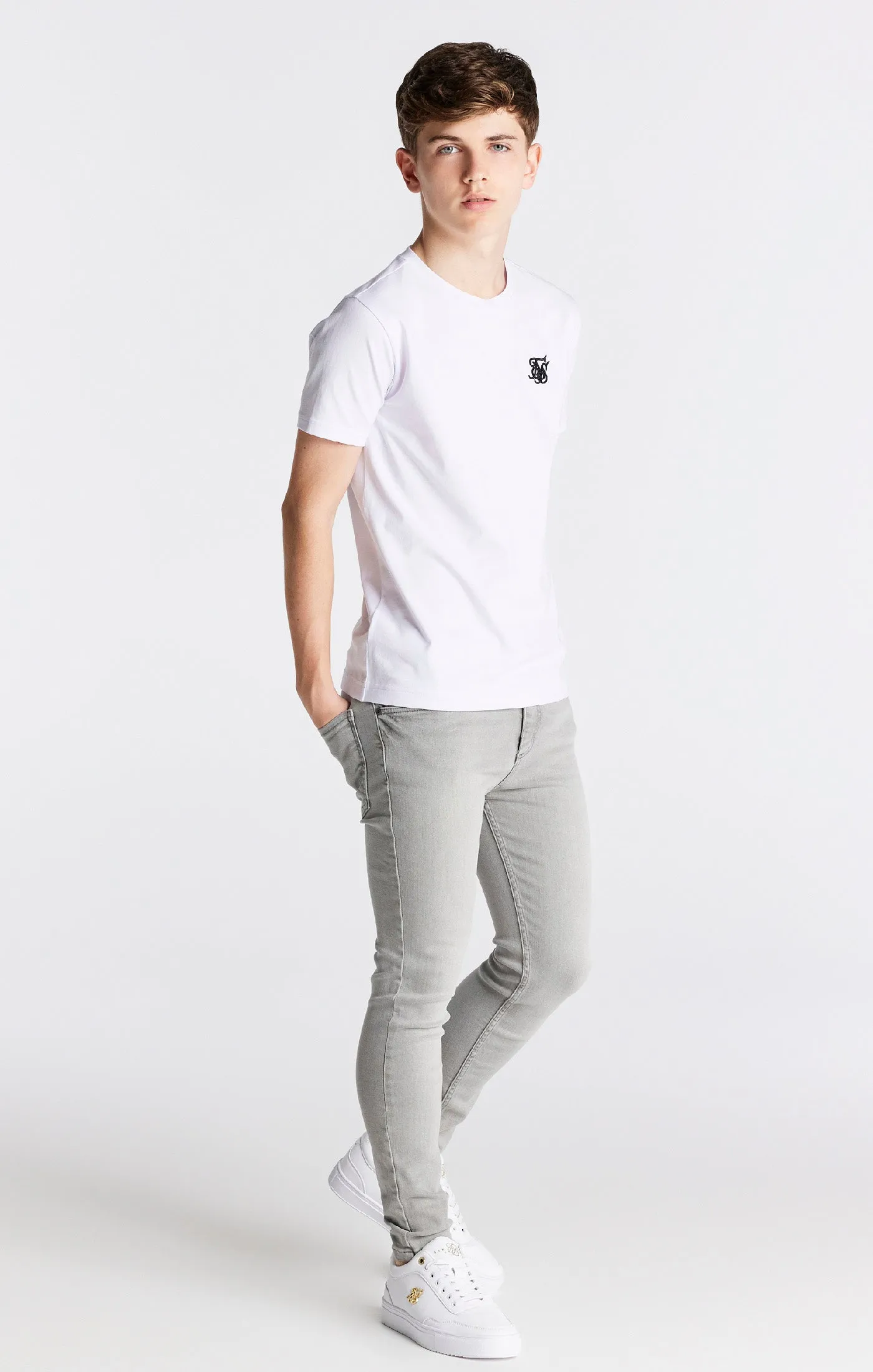 Boys White Essentials Short Sleeve T-Shirt sold by Siksilk product image thumbnail 4