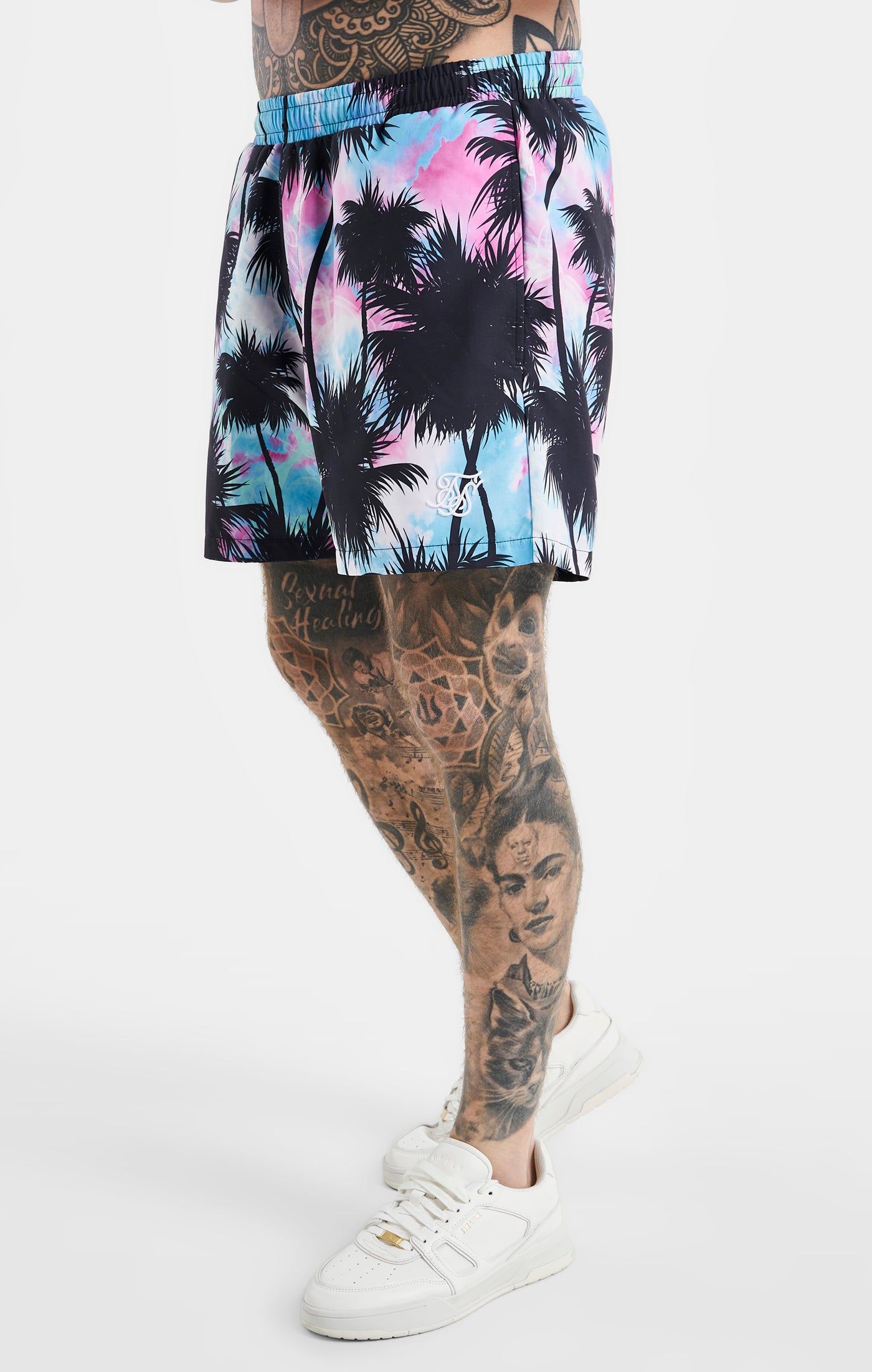 SikSilk Palm Swim Short - Black & Pink sold by Siksilk