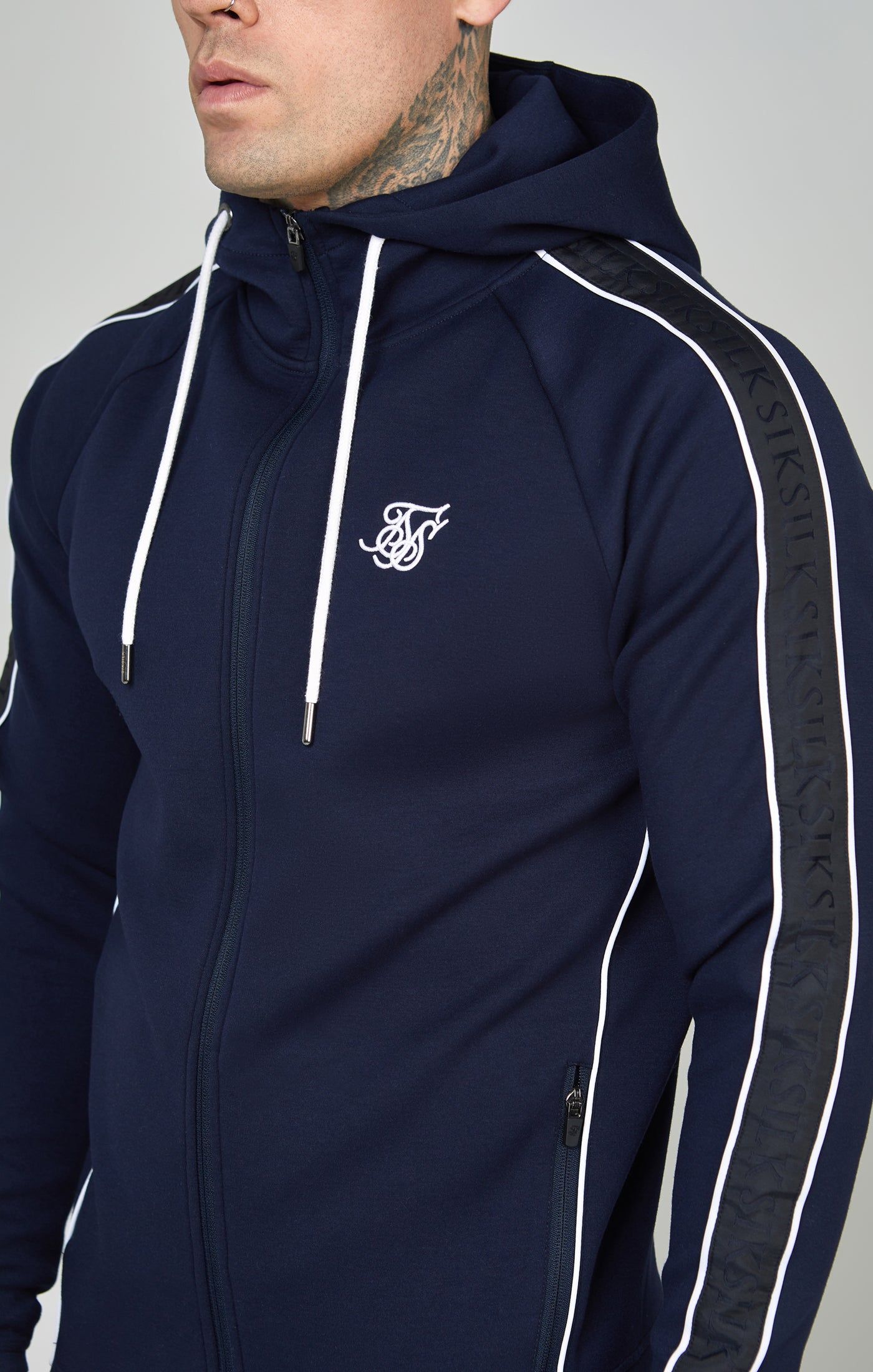 Navy Taped Zip Thru Hoodie & Jogger Set sold by Siksilk product image thumbnail 6