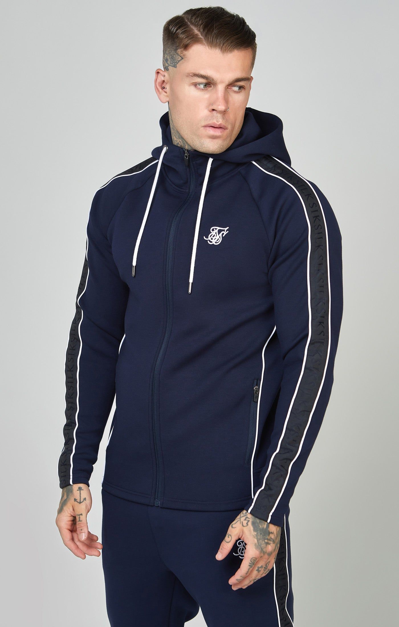 Navy Taped Zip Thru Hoodie & Jogger Set sold by Siksilk product image thumbnail 4