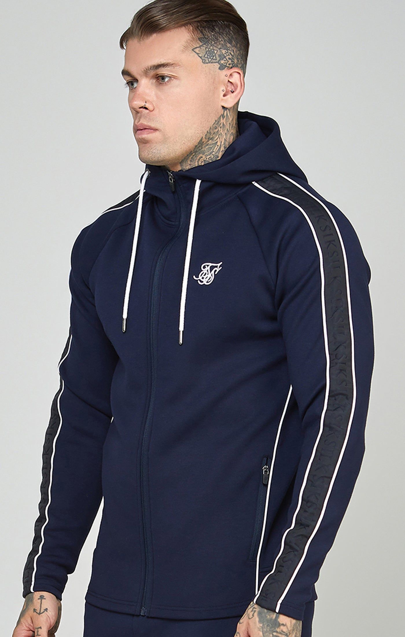 Navy Taped Zip Thru Hoodie & Jogger Set sold by Siksilk product image thumbnail 2