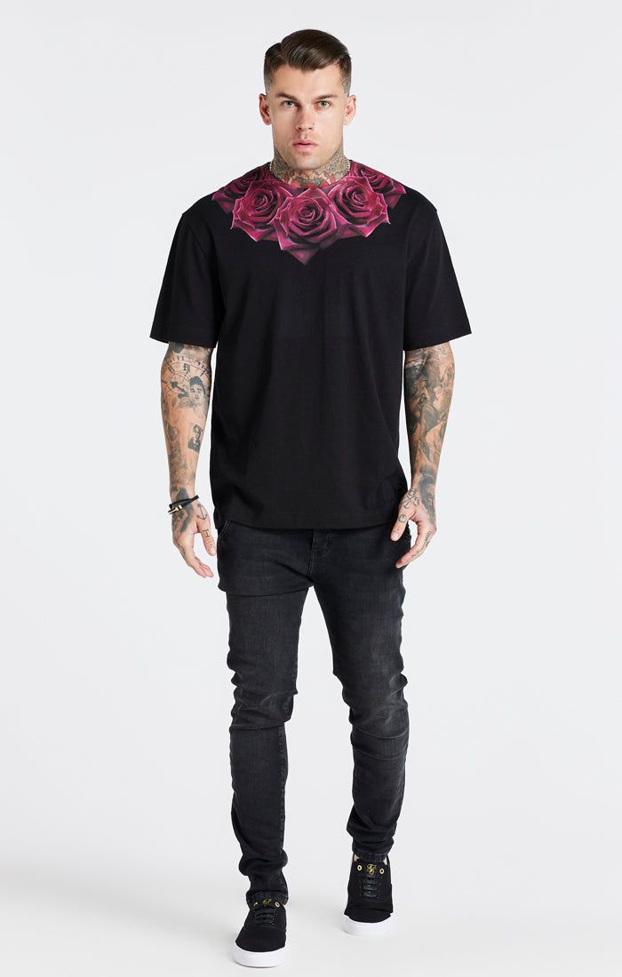Black Relaxed Fit Rose T-Shirt sold by Siksilk product image thumbnail 3