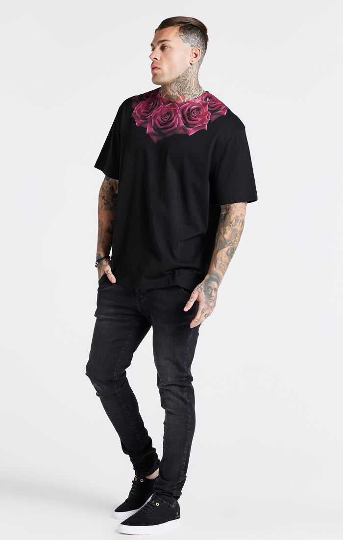 Black Relaxed Fit Rose T-Shirt sold by Siksilk product image thumbnail 4