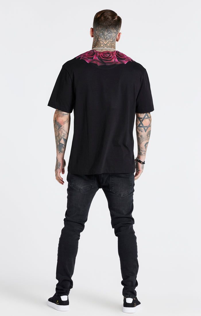 Black Relaxed Fit Rose T-Shirt sold by Siksilk product image thumbnail 5