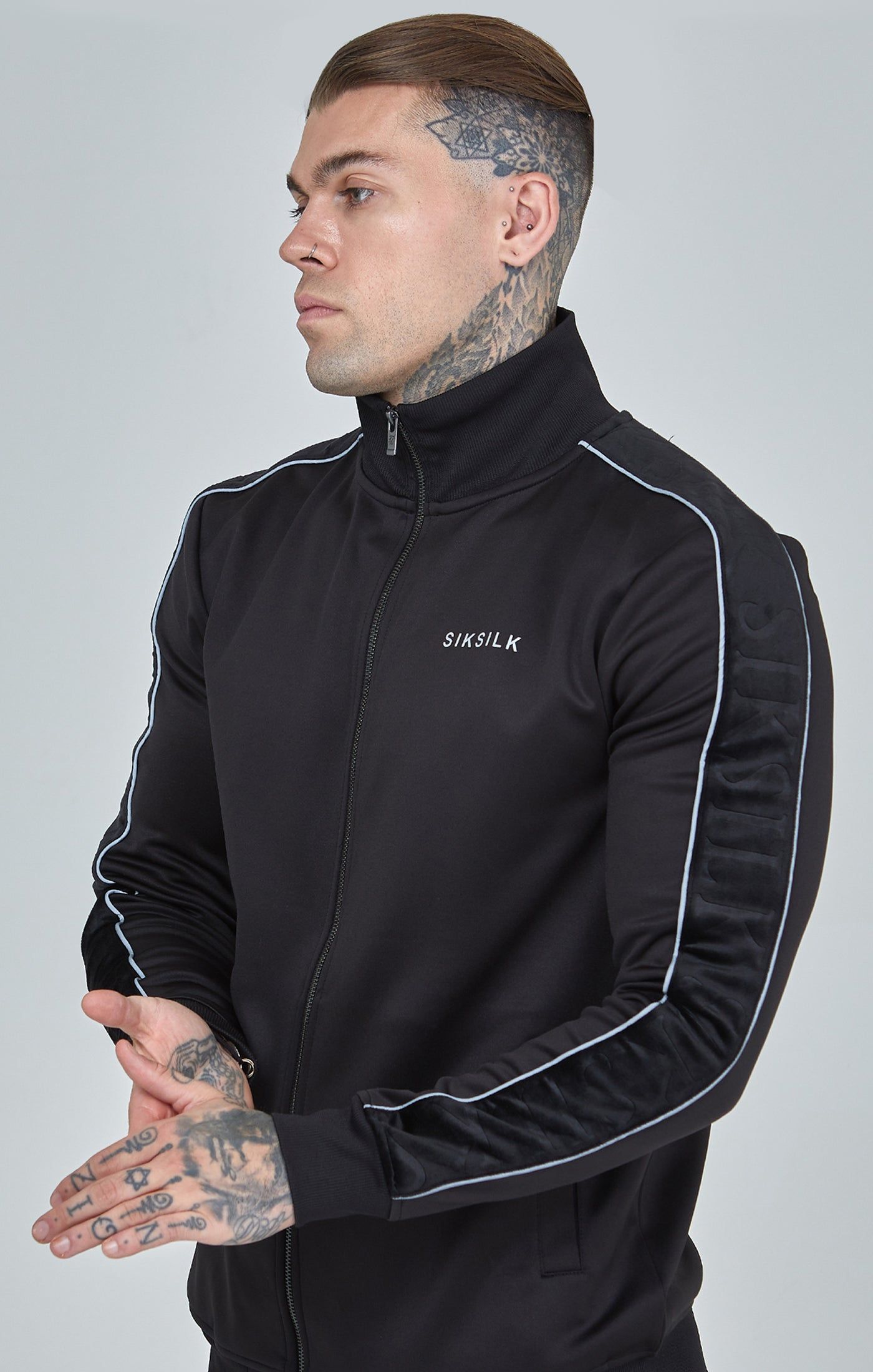 Black Velour Panelled Track Top sold by Siksilk