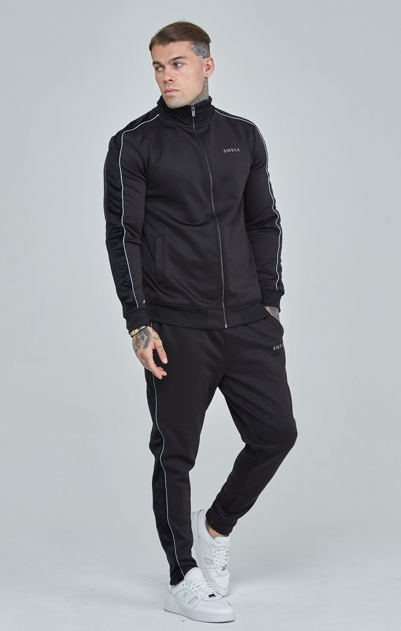 Black Velour Panelled Track Top sold by Siksilk product image thumbnail 2