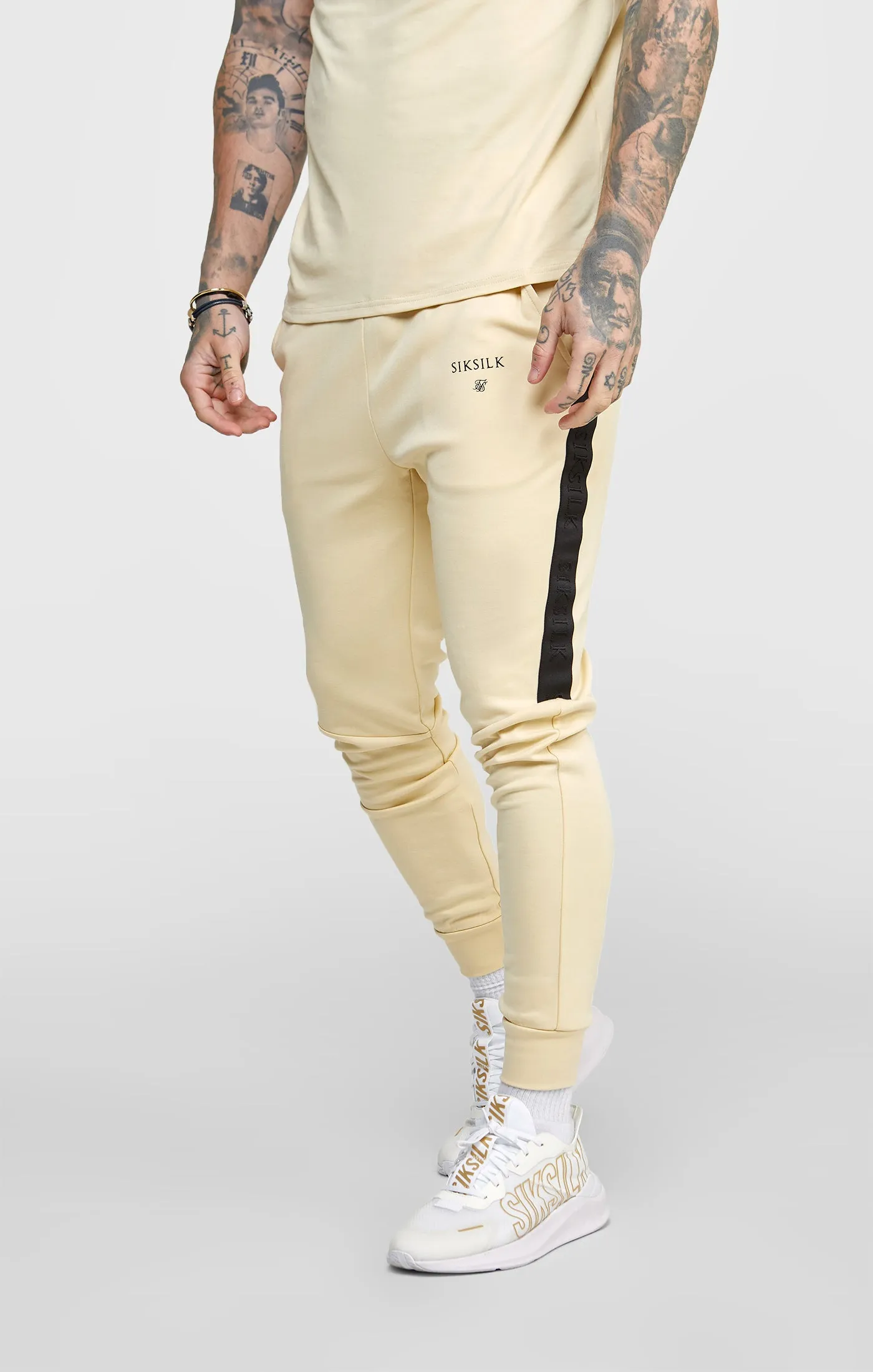 Beige Taped Cuffed Jogger sold by Siksilk