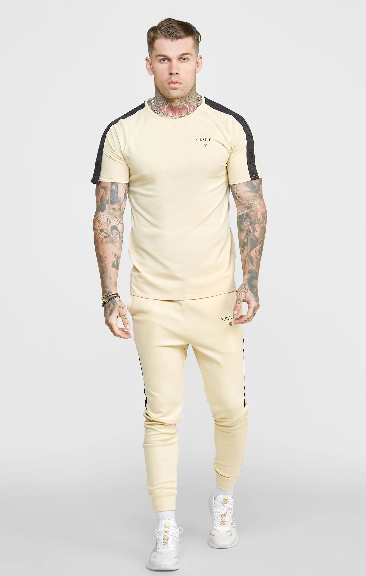 Beige Taped Cuffed Jogger sold by Siksilk product image thumbnail 3