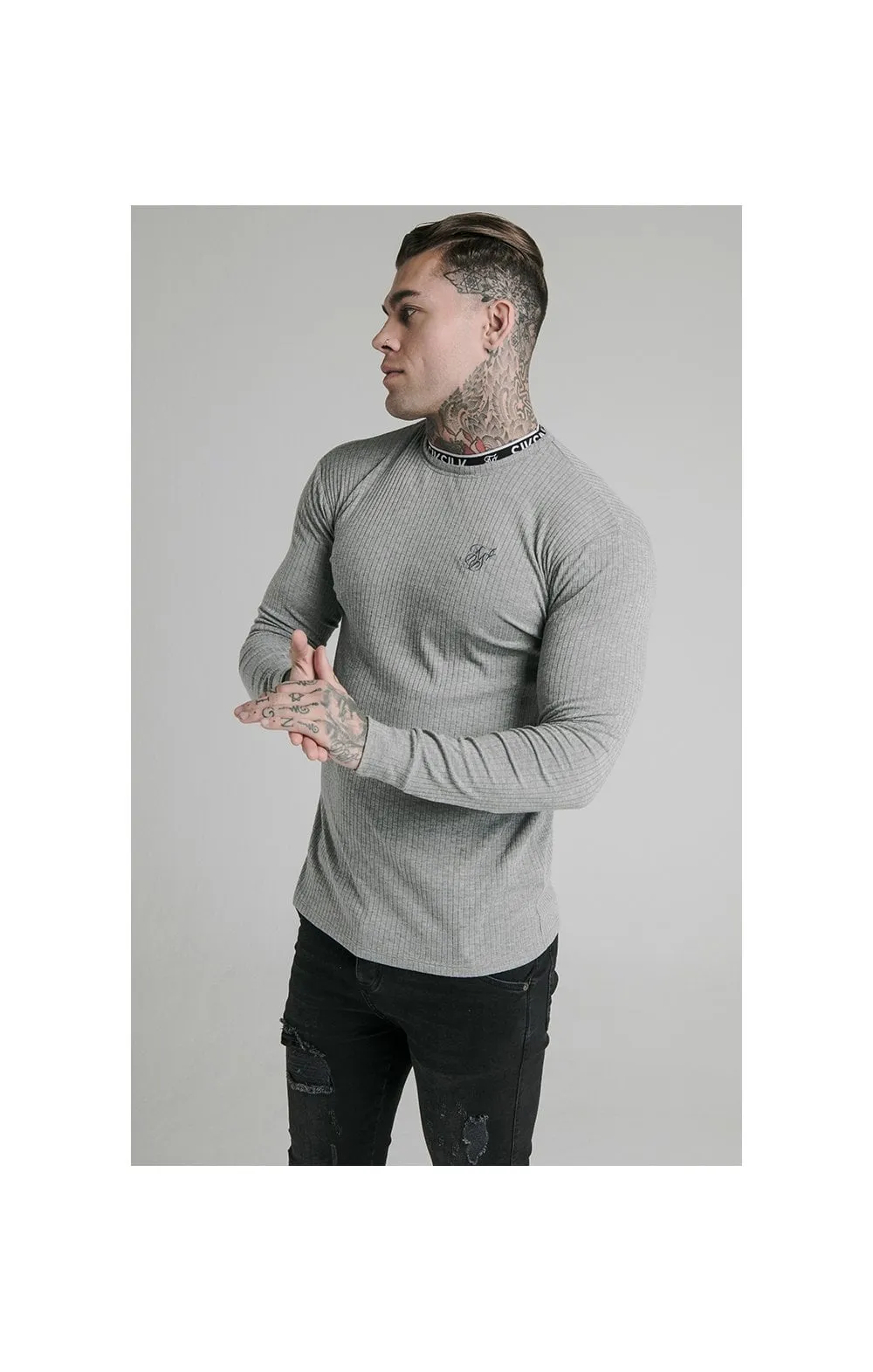 SikSilk L/S Rib Knit Tee - Grey sold by Siksilk