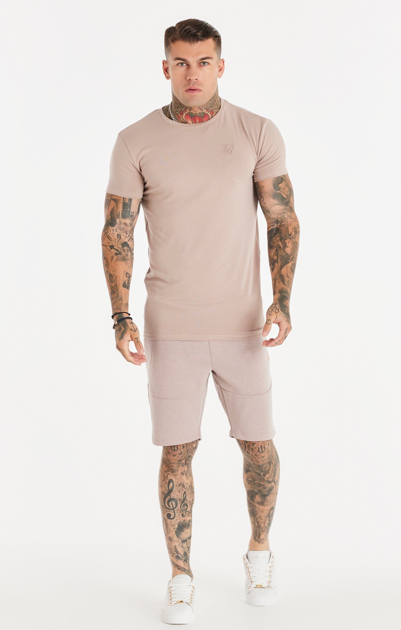 Washed Pink Textured Muscle Fit T-Shirt sold by Siksilk product image thumbnail 3
