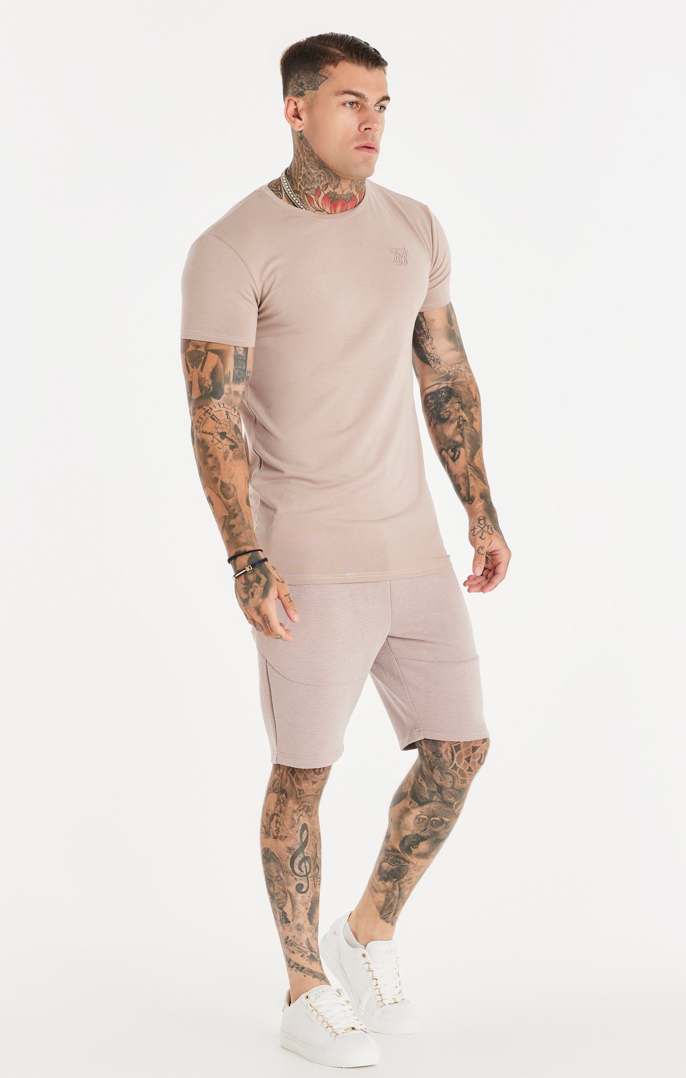 Washed Pink Textured Muscle Fit T-Shirt sold by Siksilk product image thumbnail 4