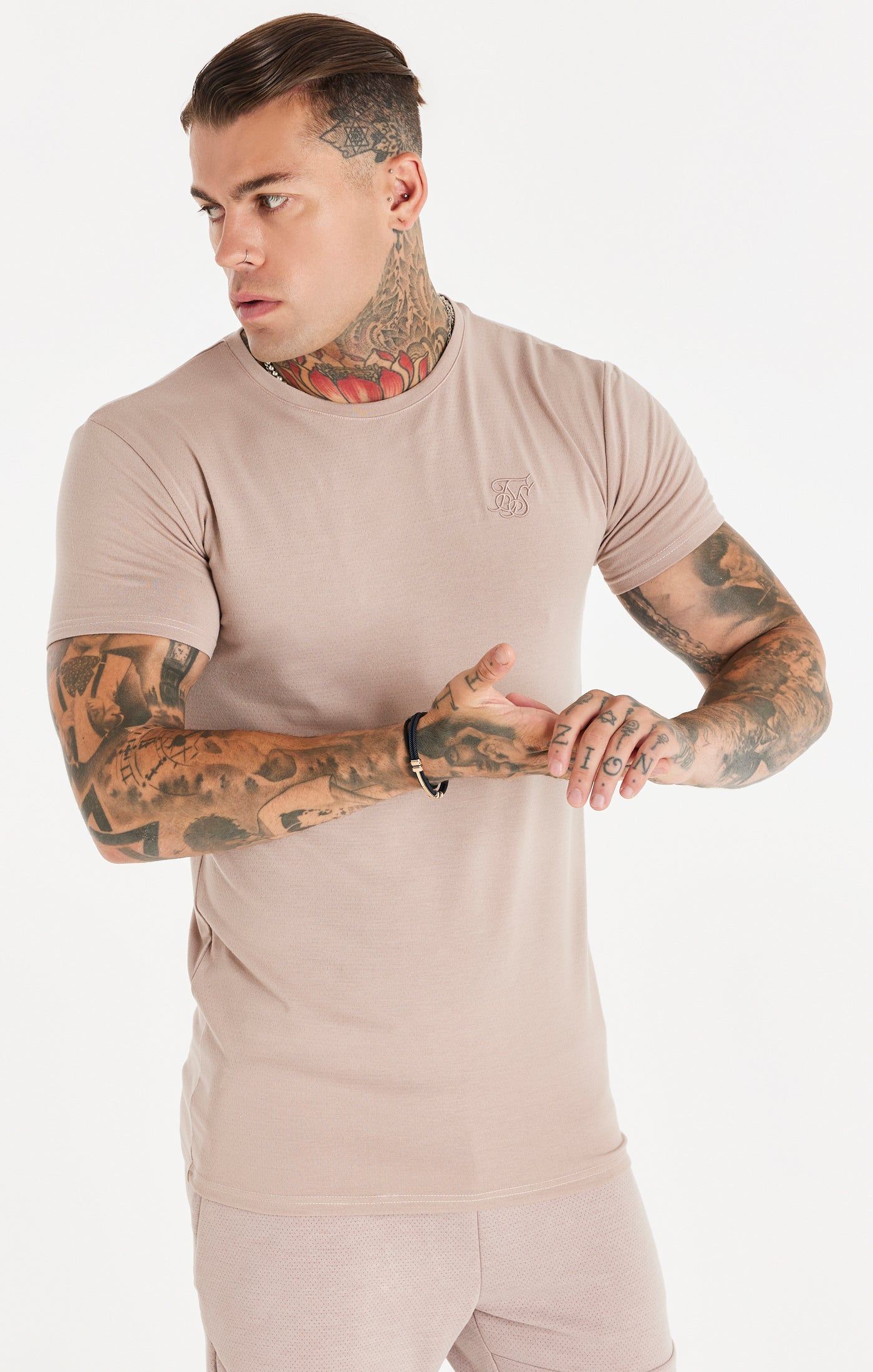 Washed Pink Textured Muscle Fit T-Shirt sold by Siksilk