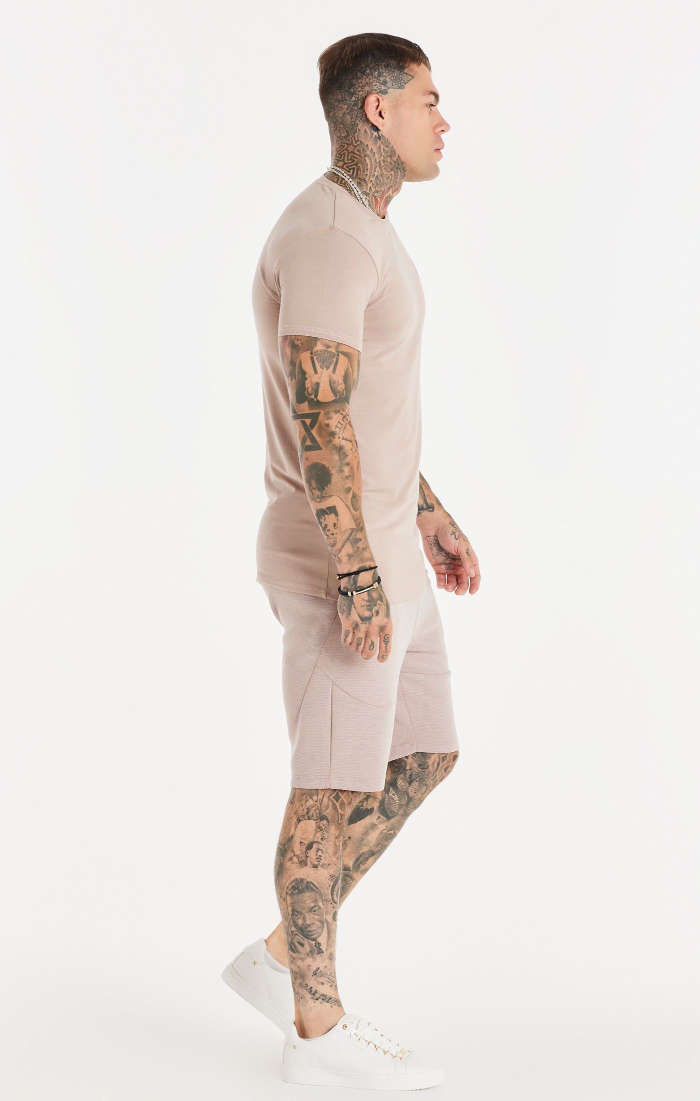 Washed Pink Textured Muscle Fit T-Shirt sold by Siksilk product image thumbnail 5