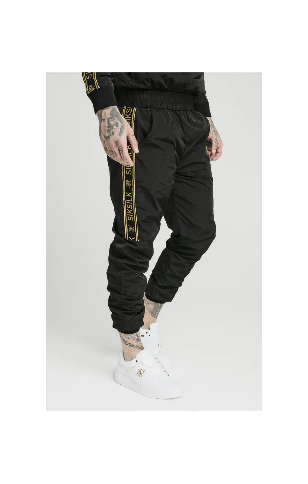 SikSilk Crushed Nylon Taped Joggers – Black & Gold sold by Siksilk product image thumbnail 4