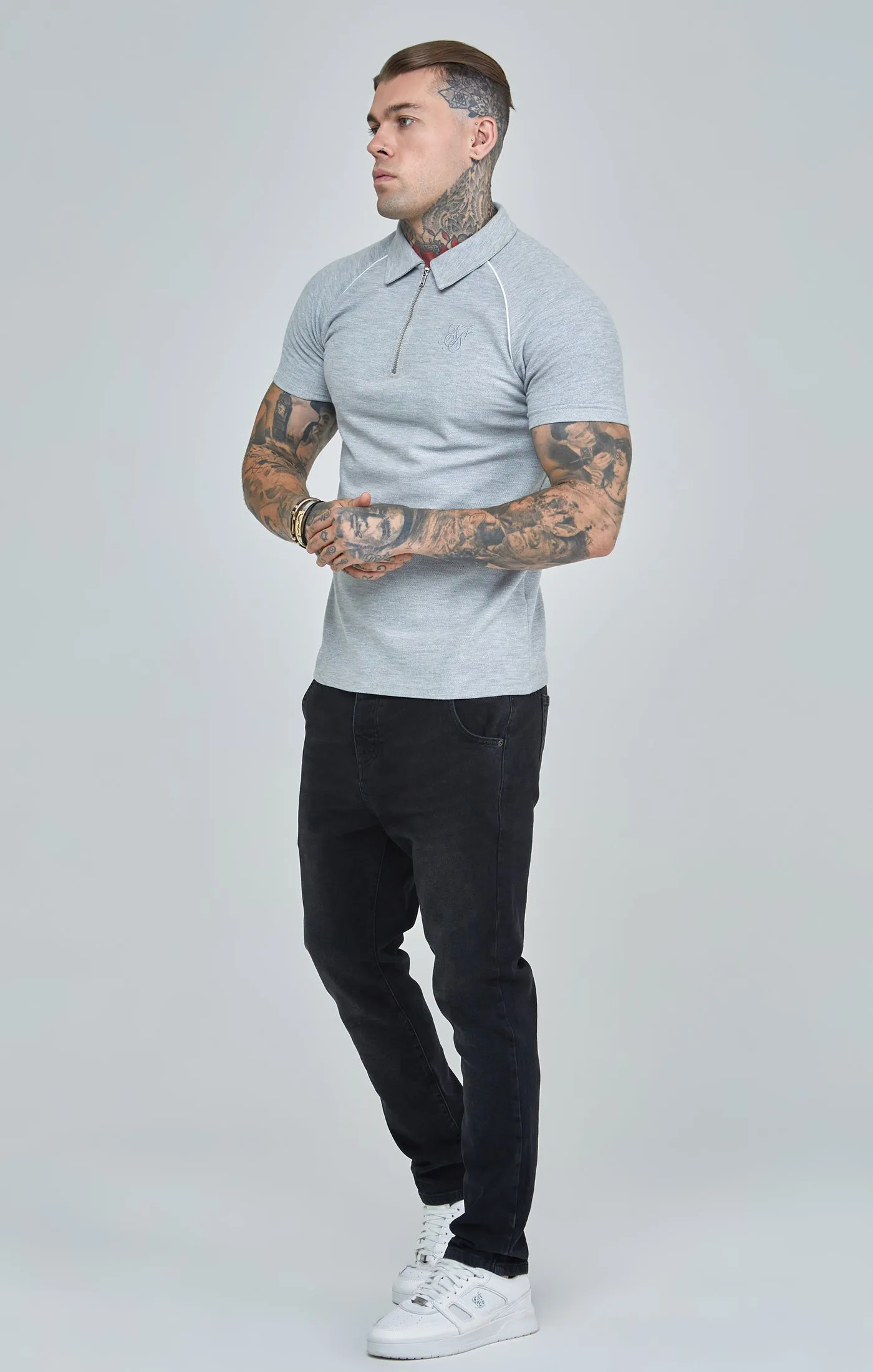 Grey Marl Textured Retro Polo Shirt sold by Siksilk product image thumbnail 4