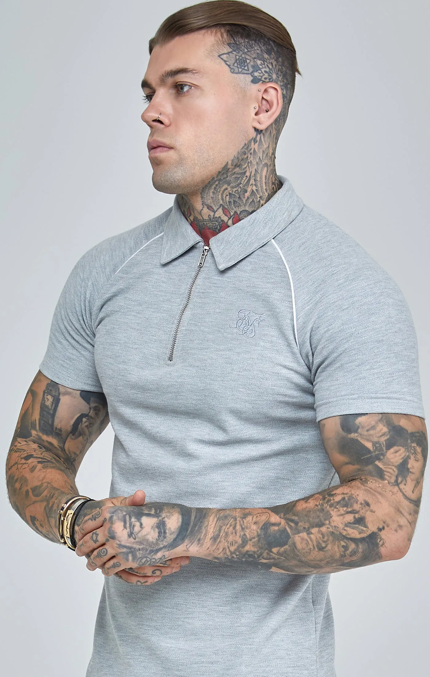 Grey Marl Textured Retro Polo Shirt sold by Siksilk