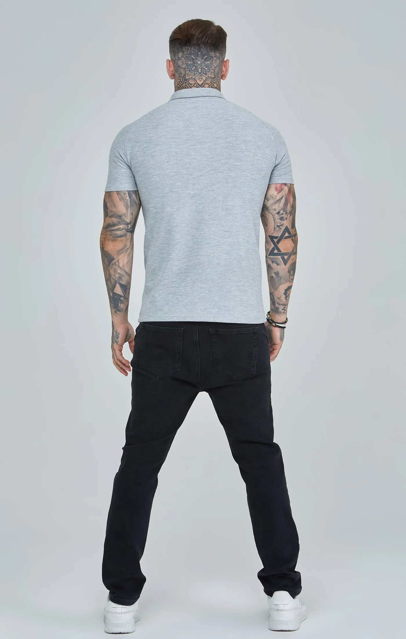 Grey Marl Textured Retro Polo Shirt sold by Siksilk product image thumbnail 5