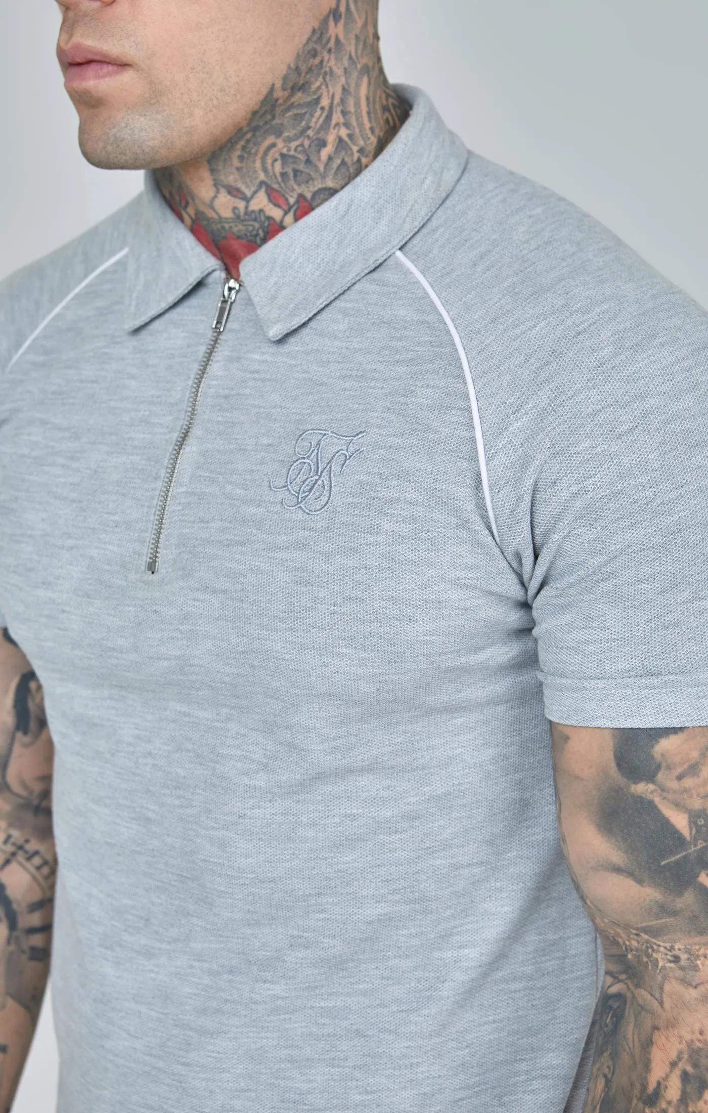 Grey Marl Textured Retro Polo Shirt sold by Siksilk product image thumbnail 3