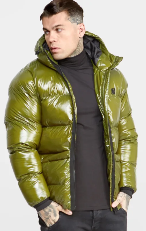 Khaki Gloss Puffer Jacket sold by Siksilk