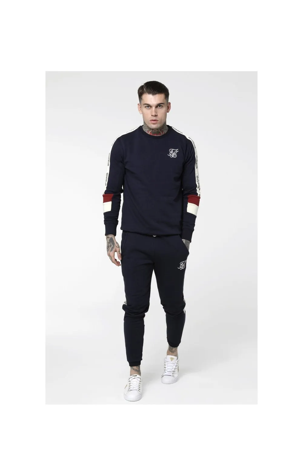 SikSilk Retro Panel Tape Crew Sweater - Navy,Red & Off White sold by Siksilk product image thumbnail 5