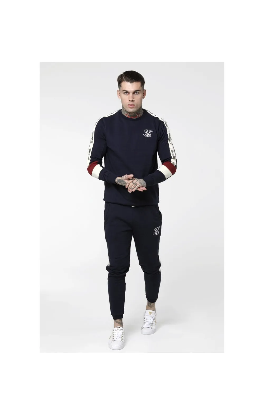 SikSilk Retro Panel Tape Crew Sweater - Navy,Red & Off White sold by Siksilk product image thumbnail 2