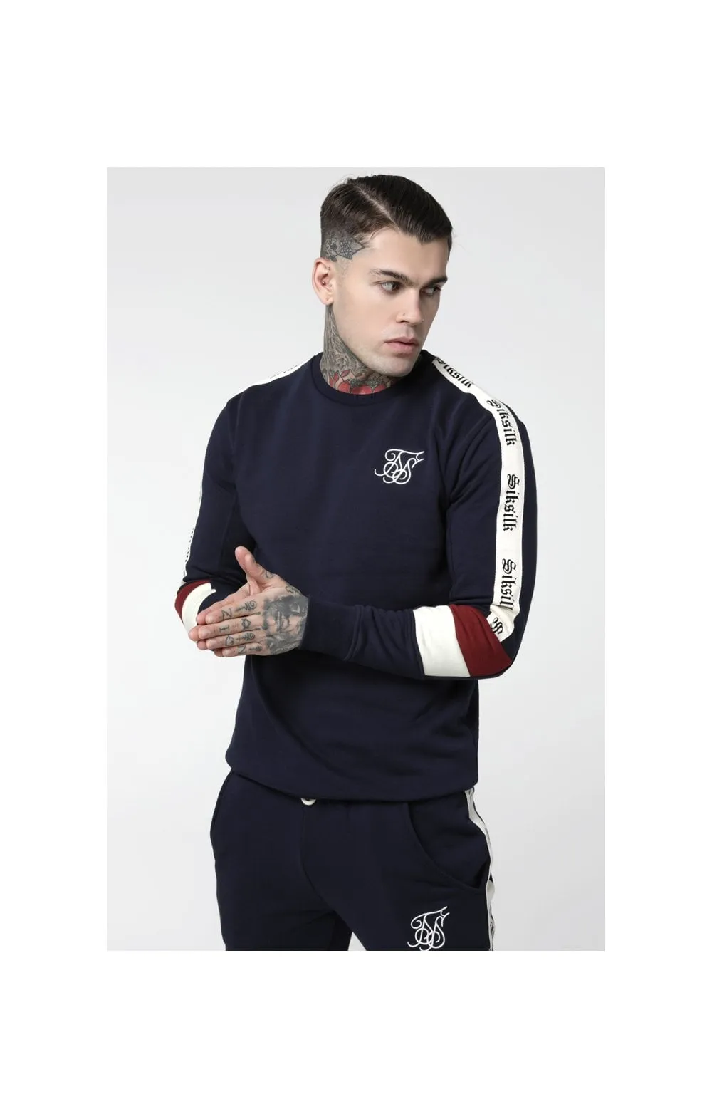 SikSilk Retro Panel Tape Crew Sweater - Navy,Red & Off White sold by Siksilk product image thumbnail 3