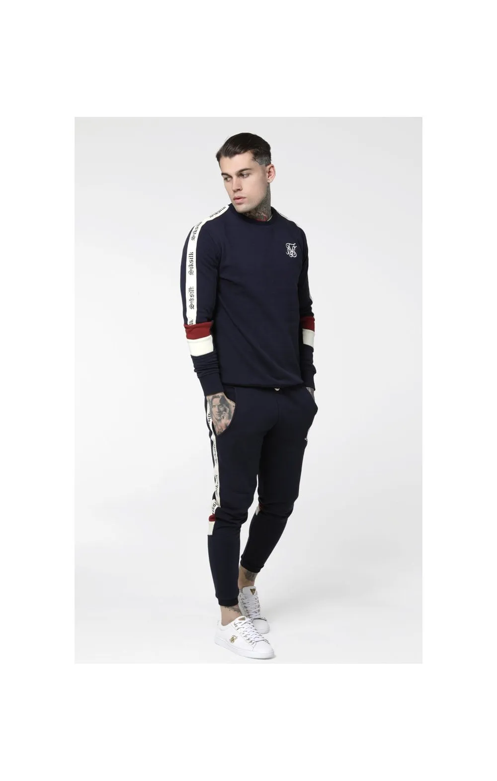 SikSilk Retro Panel Tape Crew Sweater - Navy,Red & Off White sold by Siksilk product image thumbnail 4