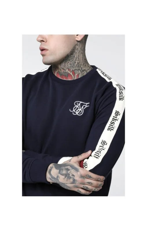SikSilk Retro Panel Tape Crew Sweater - Navy,Red & Off White sold by Siksilk