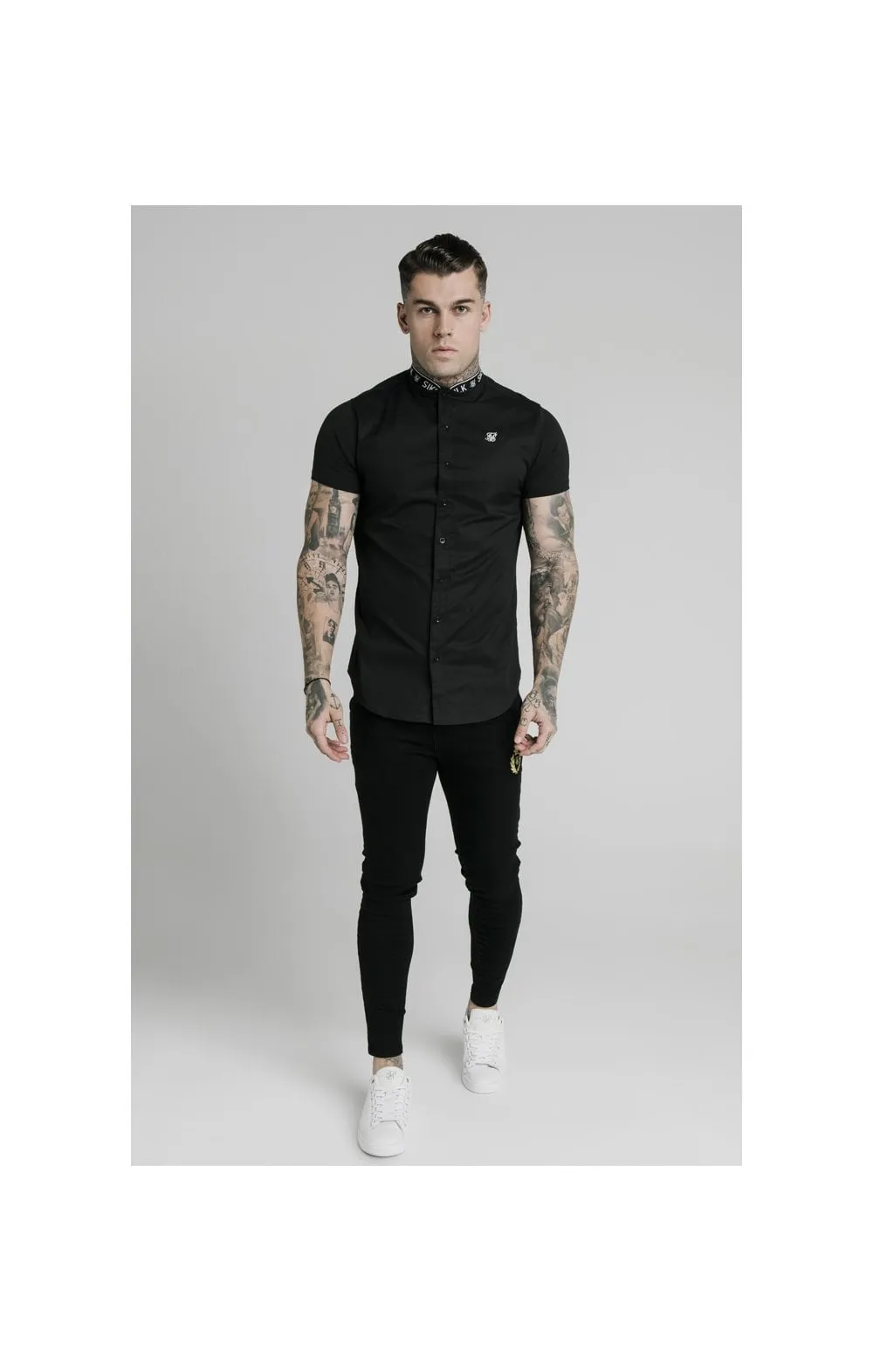 SikSilk S/S Tape Collar Shirt - Black sold by Siksilk