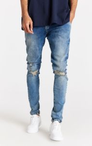 Light Blue Distressed Slim Fit Jean sold by Siksilk