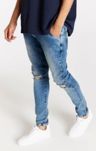 Light Blue Distressed Slim Fit Jean sold by Siksilk