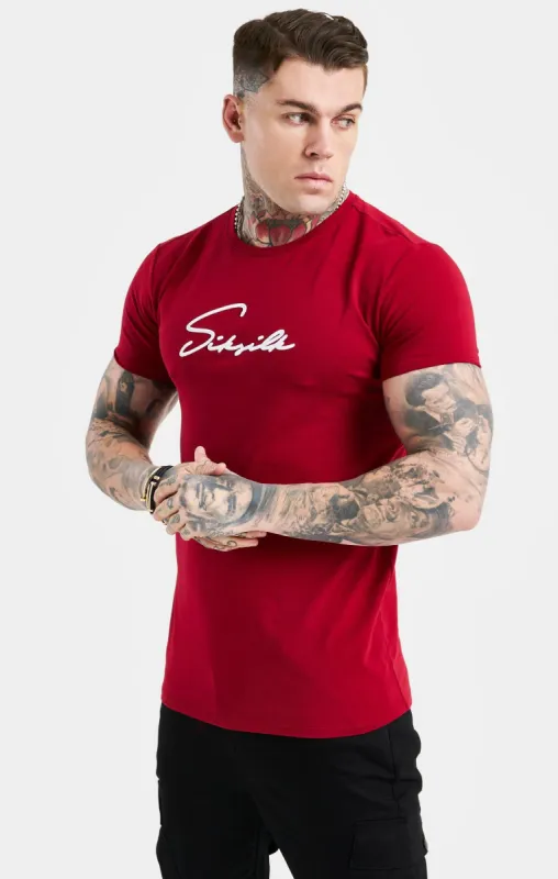 Red Script Embroidery Muscle Fit T-Shirt sold by Siksilk