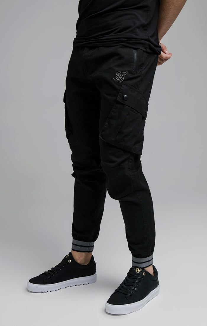 Black Elasticated Cuff Cargo Pant sold by Siksilk product image thumbnail 2