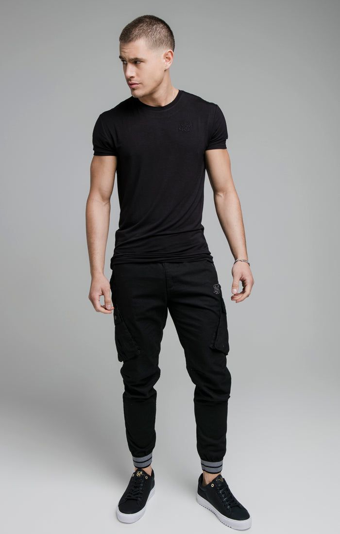 Black Elasticated Cuff Cargo Pant sold by Siksilk product image thumbnail 6