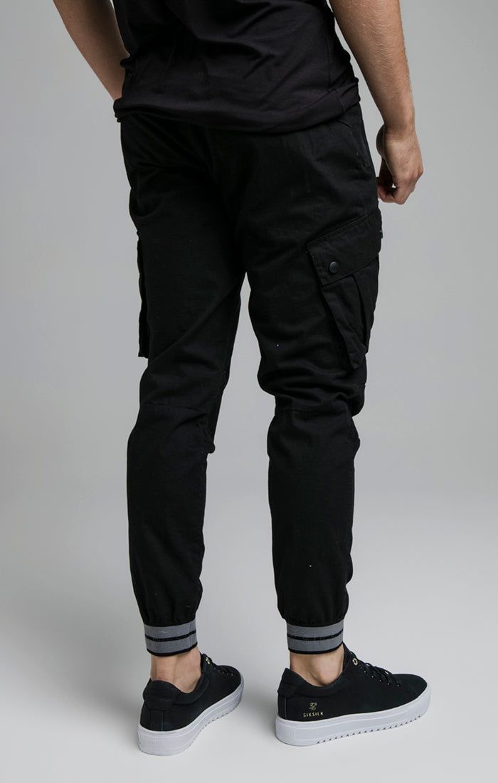 Black Elasticated Cuff Cargo Pant sold by Siksilk product image thumbnail 3