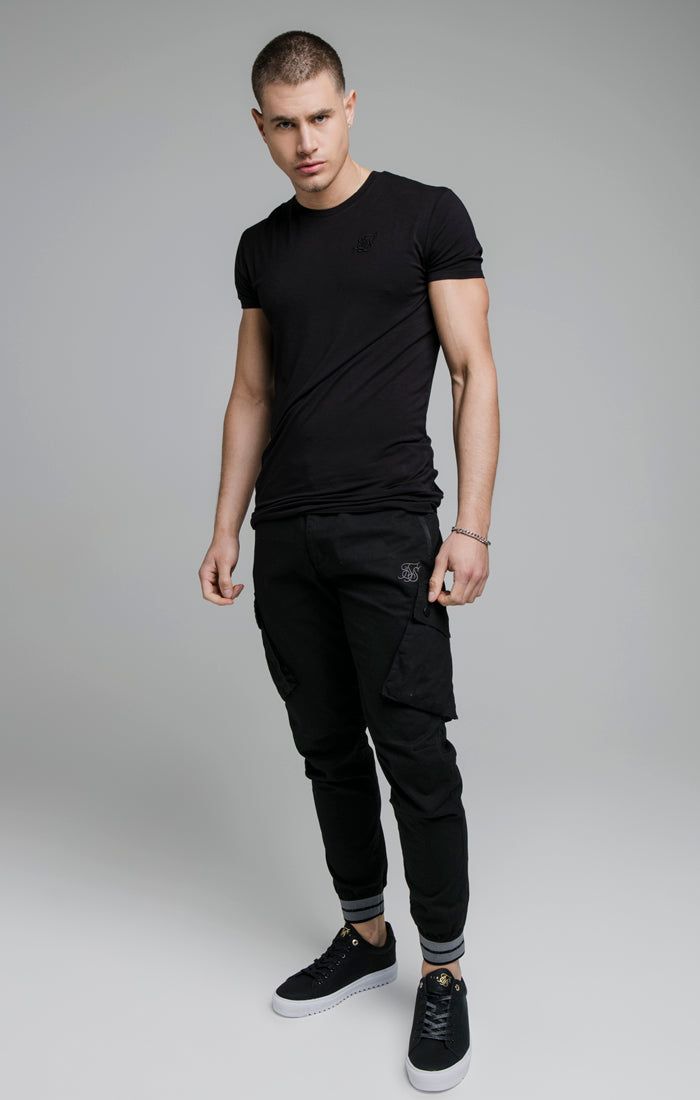 Black Elasticated Cuff Cargo Pant sold by Siksilk product image thumbnail 4