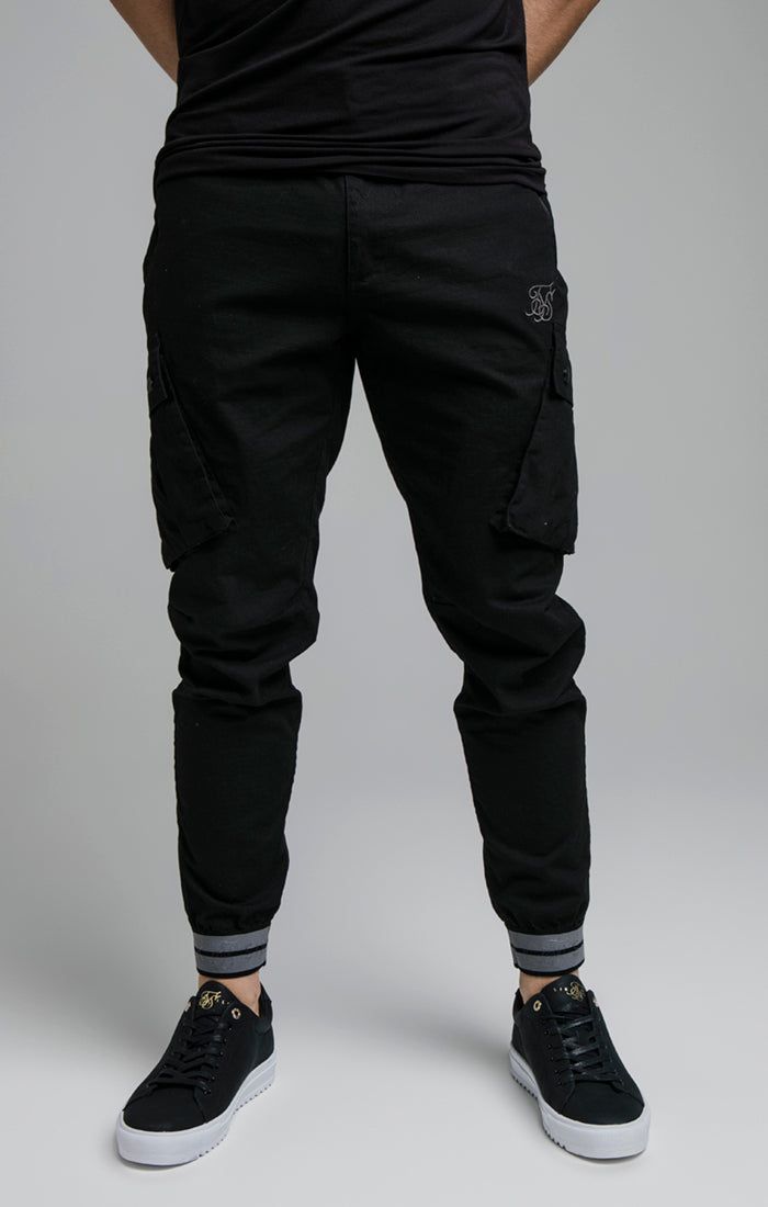 Black Elasticated Cuff Cargo Pant sold by Siksilk