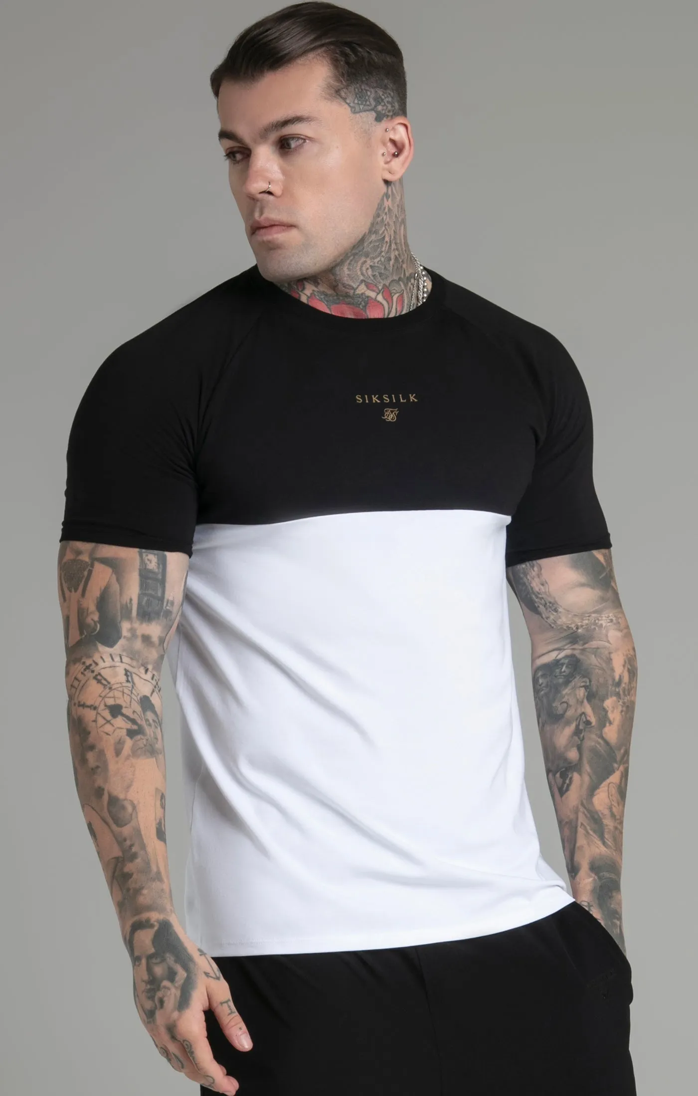 Black White Cut and Sew T-Shirt sold by Siksilk