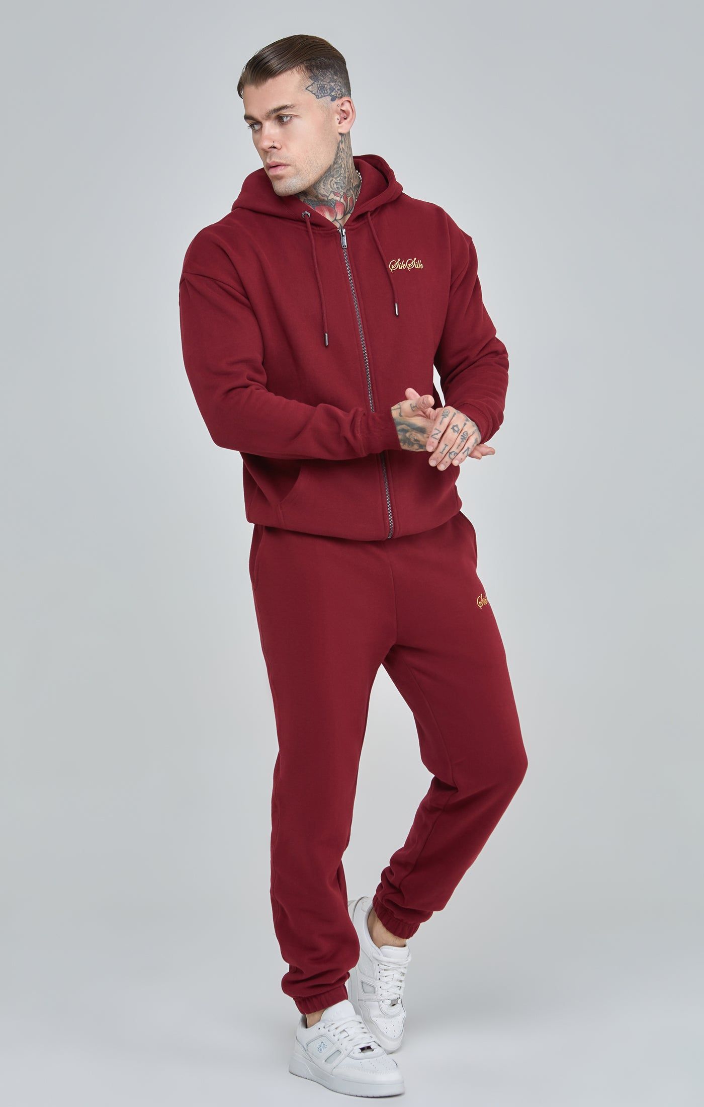Burgundy Script Logo Relaxed Fit Zip Thru Hoodie sold by Siksilk product image thumbnail 4