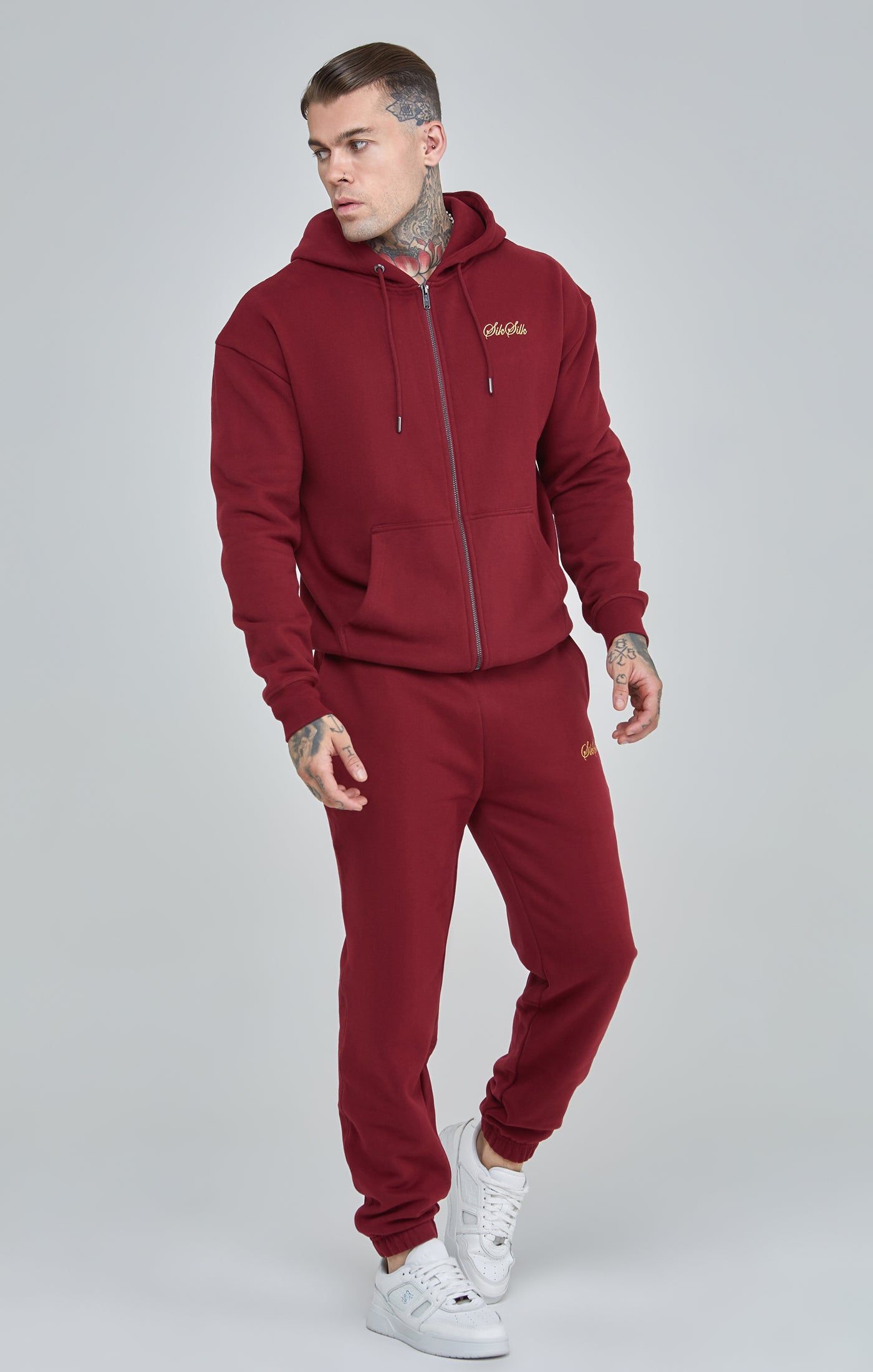 Burgundy Script Logo Relaxed Fit Zip Thru Hoodie sold by Siksilk product image thumbnail 2