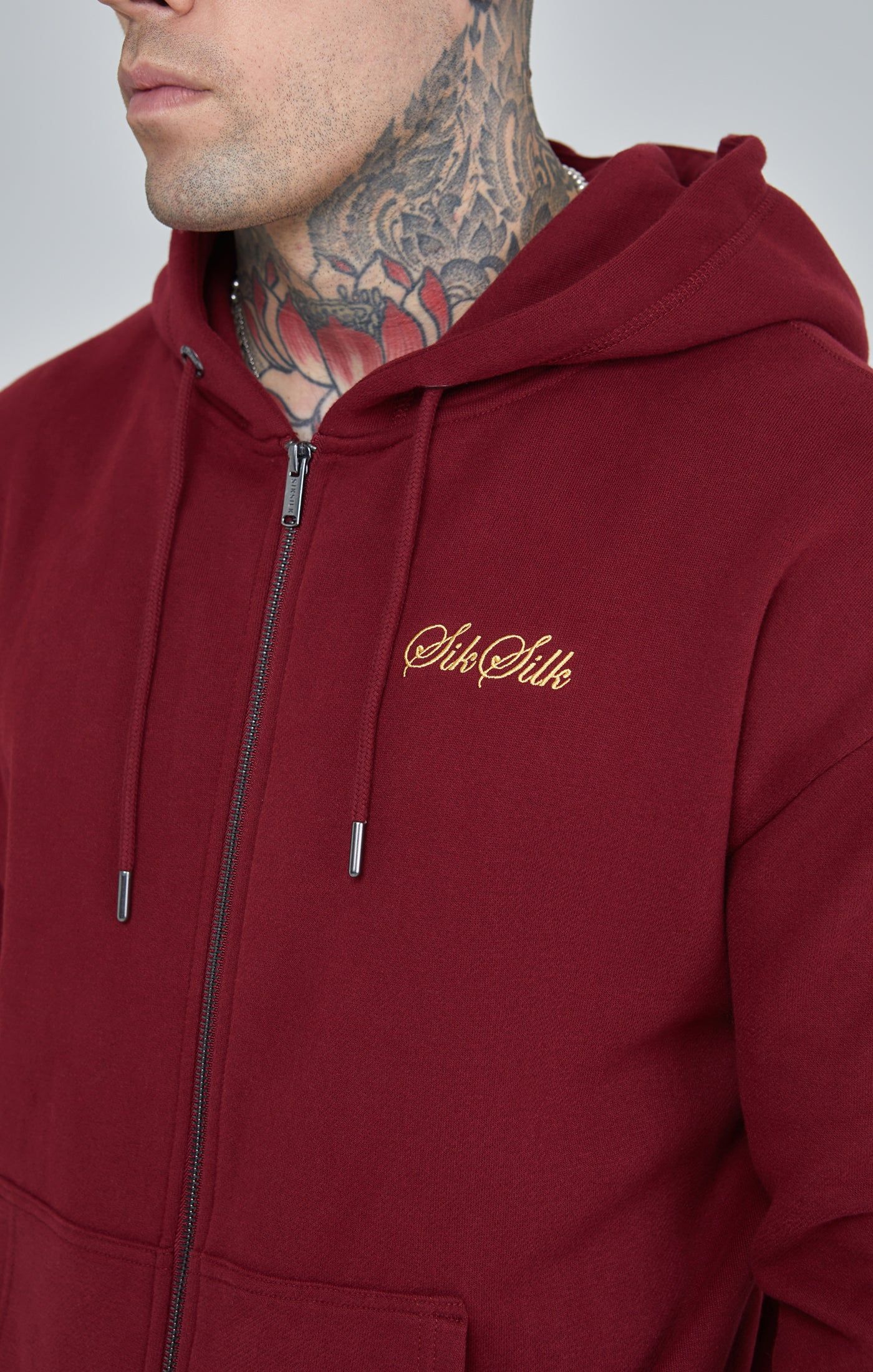Burgundy Script Logo Relaxed Fit Zip Thru Hoodie sold by Siksilk product image thumbnail 3